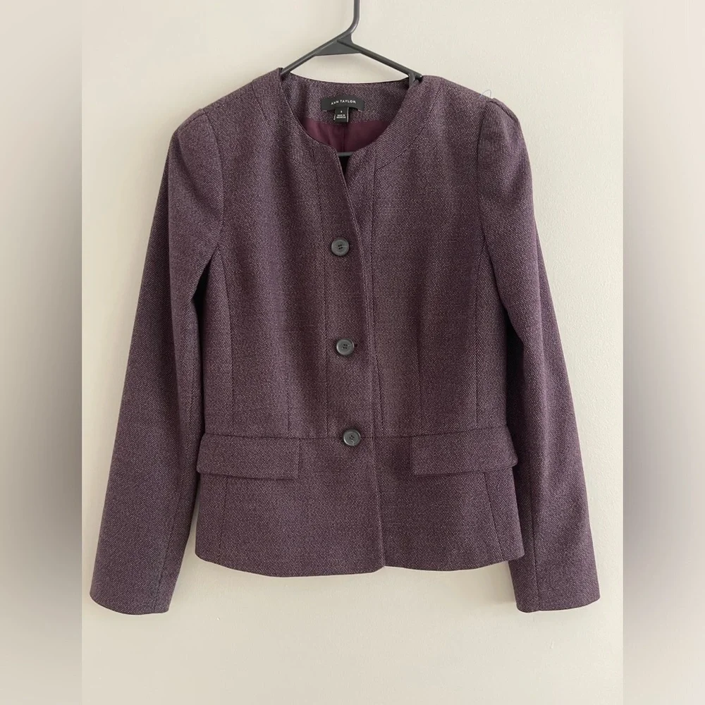 Ann Taylor purple‎ button down blazer jacket 0